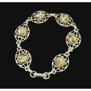 Vintage Gold Metallic Foil Confetti on Black 1960s Lucite Cabochons